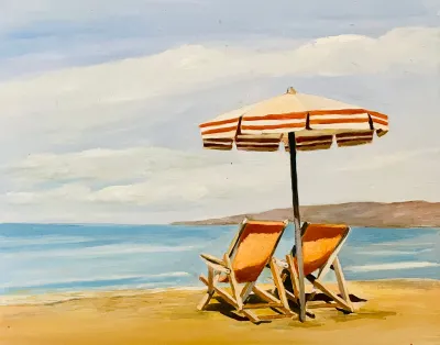 Beach Day, 12x12 Oil on panel, by Michele Zuzalek