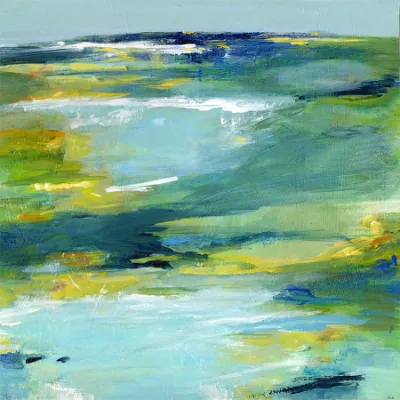 Blue Sea Welcomed Me, 12x12, Mixed Media on Cradled Panel, by Michele Zuzalek