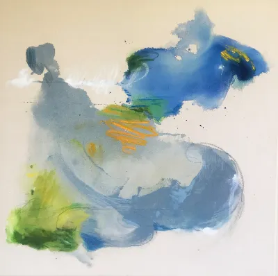 Clear Flow, 30x30, Mixed media on raw canvas, by Michele Zuzalek
