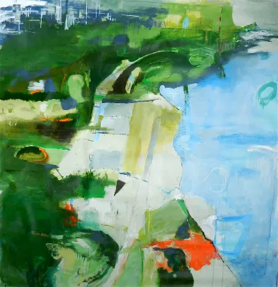 Coast, 56x62, Mixed media on canvas, by Michele Zuzalek