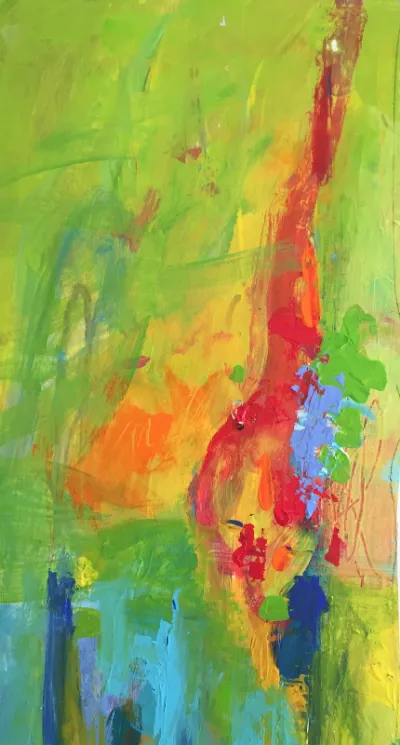 Fantasy, 5X15 Mixed media on paper, by Michele Zuzalek