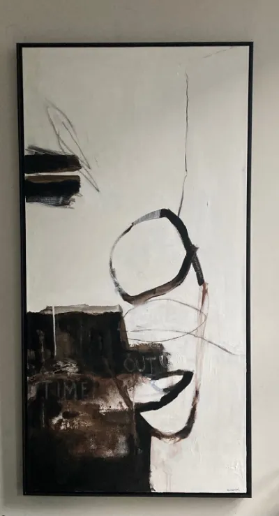 In That Moment, 24x48 mixed media on canvas, Framed in a modern black wood frame, by Michele Zuzalek