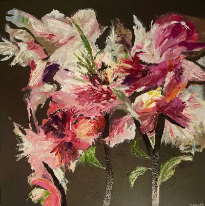 Jardin Passionné, 36x36, Oil and acrylic on canvas, by Michele Zuzalek