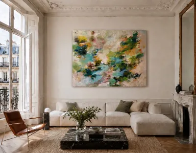 Meanwhile the World Goes On, Large abstract landscape, 60x48, by Michele Zuzalek