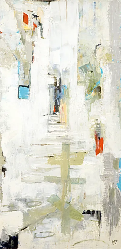 Mykanos, 24x48, Mixed media on canvas, by Michele Zuzalek