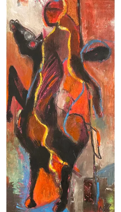 Horseman, 7"x12", Oil on wood, by Michele Zuzalek
