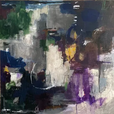 Resolution, 36x36, Framed in a maple wood floater frame, by Michele Zuzalek
