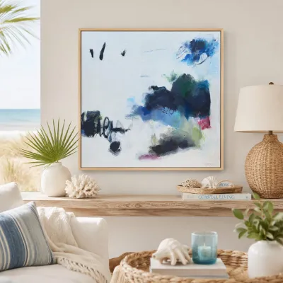 Second Wind, 24x24 Mixed Media on Canvas, Framed in a modern oak wood floater frame, by Michele Zuzalek