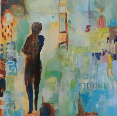 Self Contained, 24x24 Mixed Media on Canvas, by Michele Zuzalek