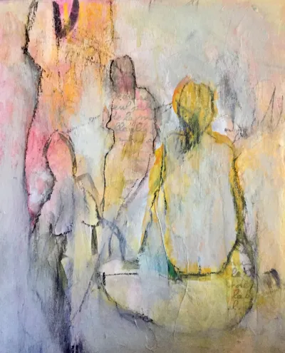 Les Femmes, 11x14, Mixed media on panel, by Michele Zuzalek
