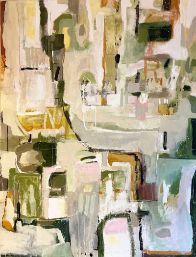 Urbania, Large Modern Abstract landscape in neutral colored palette., 36" x 48", by Michele Zuzalek