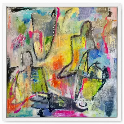 We, 21x21, Mixed media on wood, by Michele Zuzalek