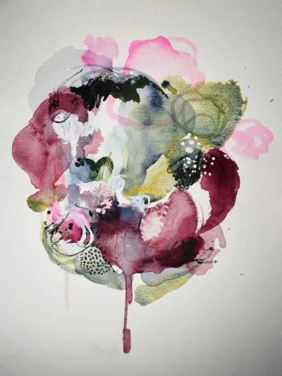 Whisper the Word, 12x16 mixed media on watercolor paper, 16x20 Framed, by Michele Zuzalek