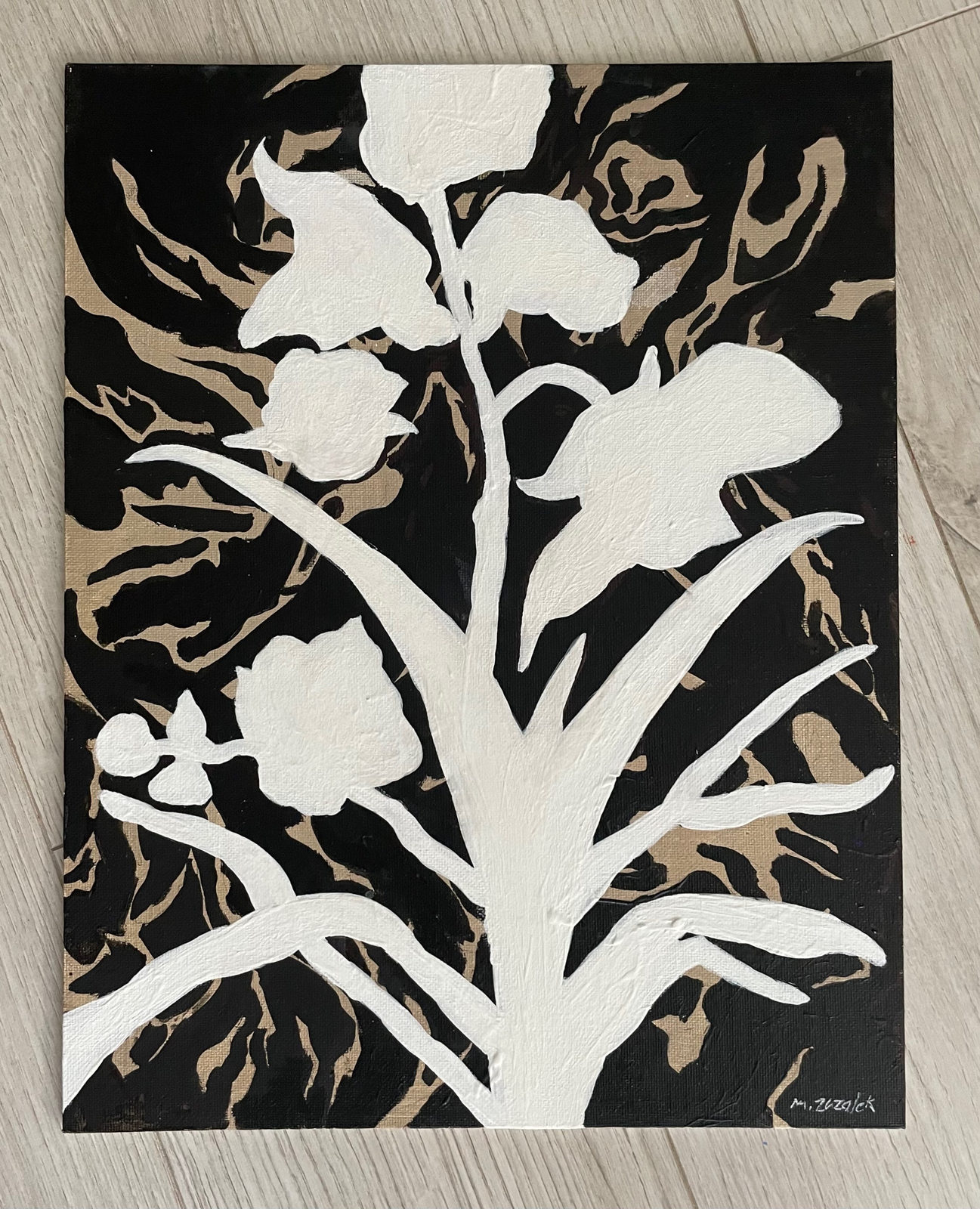 Études Botaniques 8, Acrylic and ink on canvas panel, 11 × 14 in — work by Michele Zuzalek